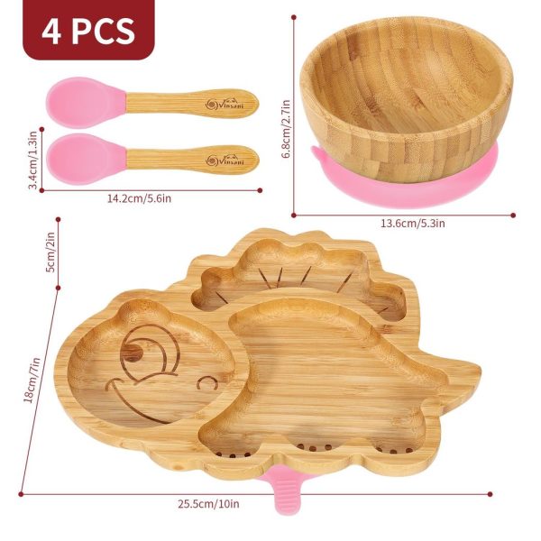 VINSANI BAMBOO DINOSAUR PLATE,BOWL & SPOON SET PINK 1010203 - Image 3