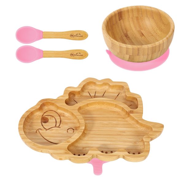 VINSANI BAMBOO DINOSAUR PLATE,BOWL & SPOON SET PINK 1010203 - Image 6