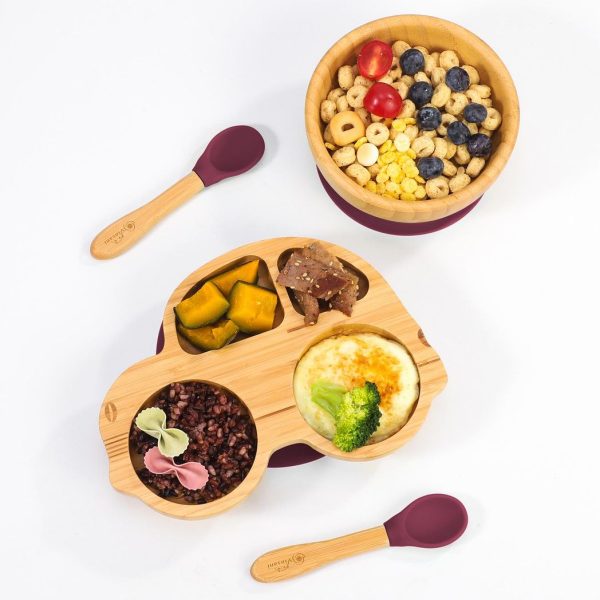 VINSANI BAMBOO CAR PLATE,BOWL & SPOON SET RED 1010212