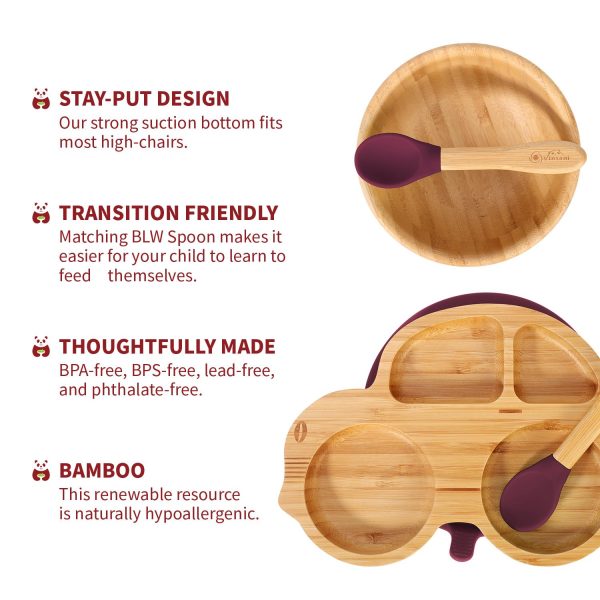 VINSANI BAMBOO CAR PLATE,BOWL & SPOON SET RED 1010212 - Image 8