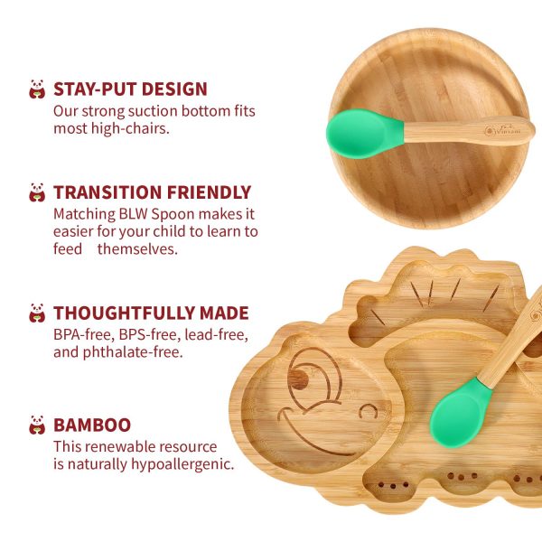 VINSANI BAMBOO DINOSAUR PLATE,BOWL & SPOON SET GREEN 1010204 - Image 2