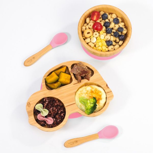 VINSANI BAMBOO CAR PLATE,BOWL & SPOON SET PINK 1010209