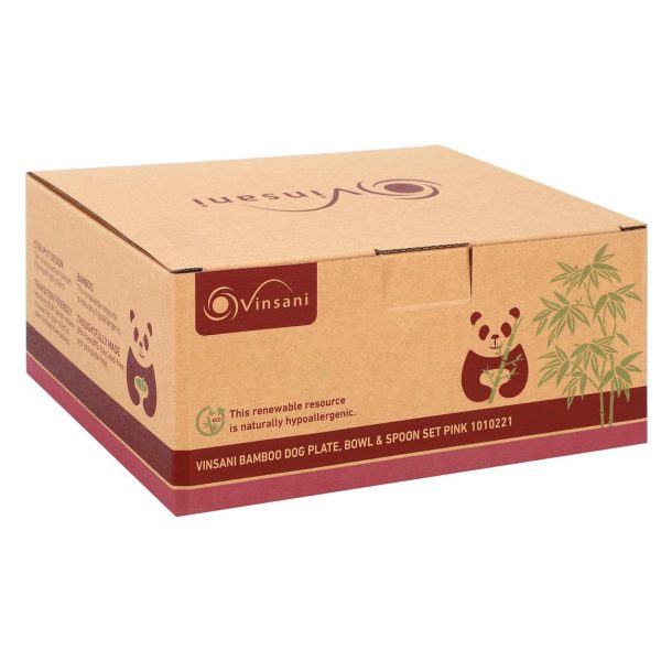 VINSANI BAMBOO DOG PLATE,BOWL & SPOON SET PINK 1010221 - Image 3