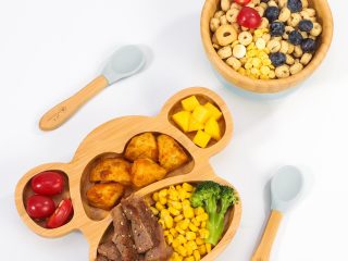 VINSANI BAMBOO MONKEY PLATE,BOWL & SPOON SET GREY 1010213