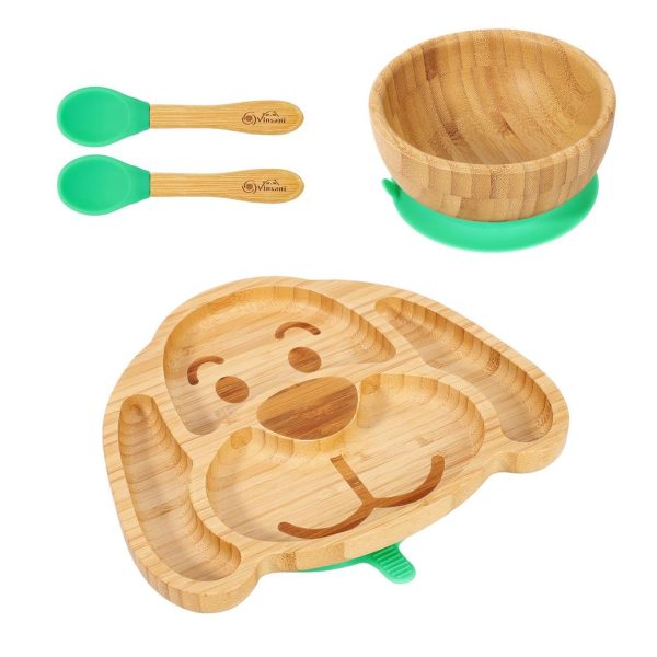 VINSANI BAMBOO DOG PLATE,BOWL & SPOON SET GREEN 1010222 - Image 2