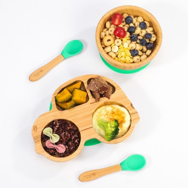VINSANI BAMBOO CAR PLATE,BOWL & SPOON SET GREEN 1010210
