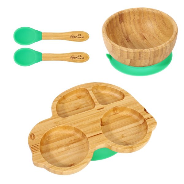 VINSANI BAMBOO CAR PLATE,BOWL & SPOON SET GREEN 1010210 - Image 7