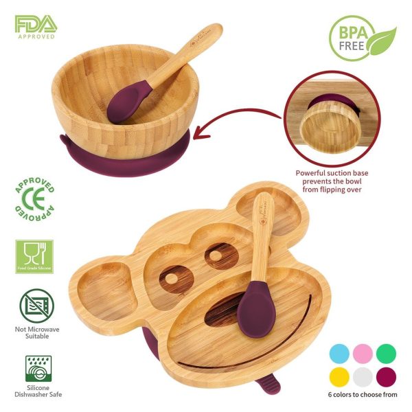 VINSANI BAMBOO MONKEY PLATE,BOWL & SPOON SET RED 1010218 - Image 2