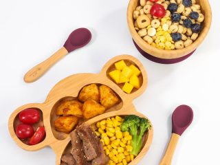 VINSANI BAMBOO MONKEY PLATE,BOWL & SPOON SET RED 1010218