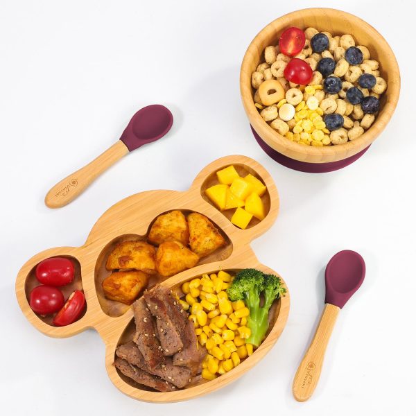VINSANI BAMBOO MONKEY PLATE,BOWL & SPOON SET RED 1010218