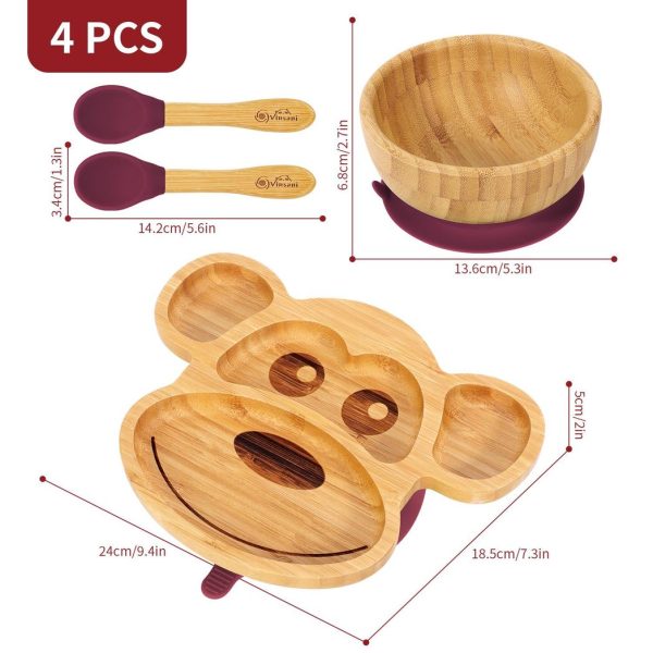 VINSANI BAMBOO MONKEY PLATE,BOWL & SPOON SET RED 1010218 - Image 4
