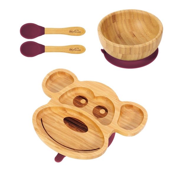 VINSANI BAMBOO MONKEY PLATE,BOWL & SPOON SET RED 1010218 - Image 8