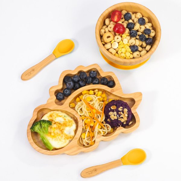 VINSANI BAMBOO DINOSAUR PLATE,BOWL & SPOON SET YELLOW 1010202