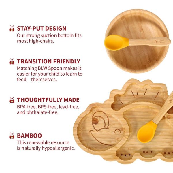 VINSANI BAMBOO DINOSAUR PLATE,BOWL & SPOON SET YELLOW 1010202 - Image 5