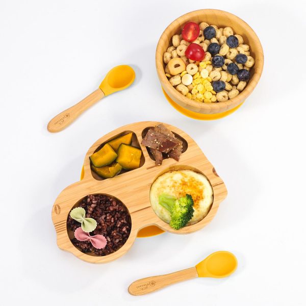 VINSANI BAMBOO CAR PLATE,BOWL & SPOON SET YELLOW 1010208