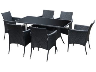 Rattan Garden Furniture Dining Set 6-seater Patio Rectangular Table Cube Chairs