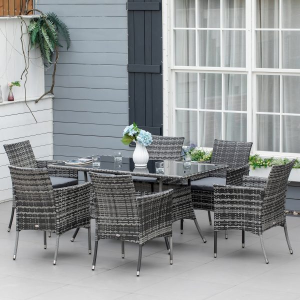 Rattan Garden Furniture Dining Set 6-seater Patio Rectangular Table Cube Chairs - Image 2