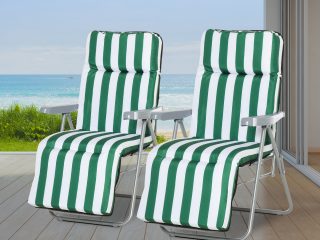 2 Outdoor Sun Recliners Loungers Folding Multi Position Relaxers Chair & Cushion