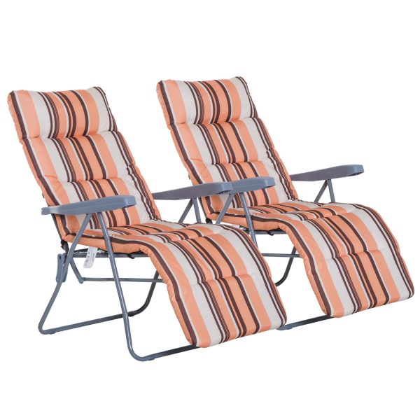 2 Outdoor Sun Recliners Loungers Folding Multi Position Relaxers Chair & Cushion - Image 2