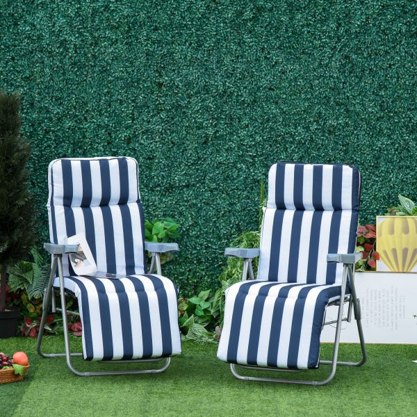 2 Outdoor Sun Recliners Loungers Folding Multi Position Relaxers Chair & Cushion - Image 3