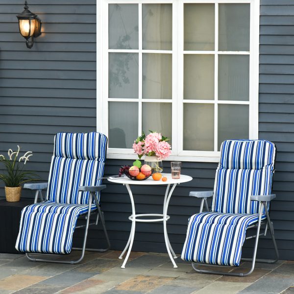 2 Outdoor Sun Recliners Loungers Folding Multi Position Relaxers Chair & Cushion - Image 4