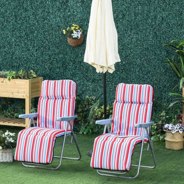 2 Outdoor Sun Recliners Loungers Folding Multi Position Relaxers Chair & Cushion - Image 5