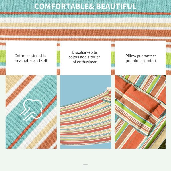 Double Outdoor Patio Cotton Hammock Swing Bed with Pillow - Image 4