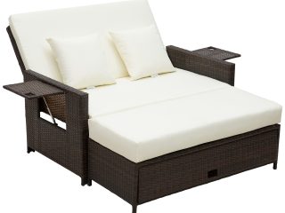 2 Seater Garden Rattan  Sofa Sun Lounger Daybed Fire Retardant Sponge