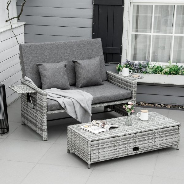 2 Seater Garden Rattan  Sofa Sun Lounger Daybed Fire Retardant Sponge - Image 3