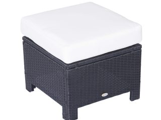 Rattan Footstool Wicker Ottoman with Padded Seat Cushion Furniture 50x50x35 cm
