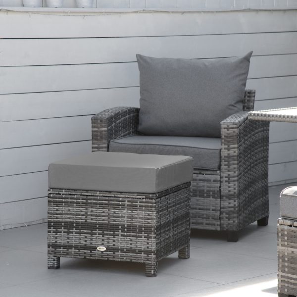 Rattan Footstool Wicker Ottoman with Padded Seat Cushion Furniture 50x50x35 cm - Image 3