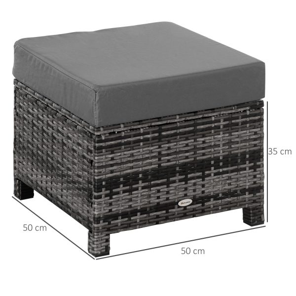 Rattan Footstool Wicker Ottoman with Padded Seat Cushion Furniture 50x50x35 cm - Image 6
