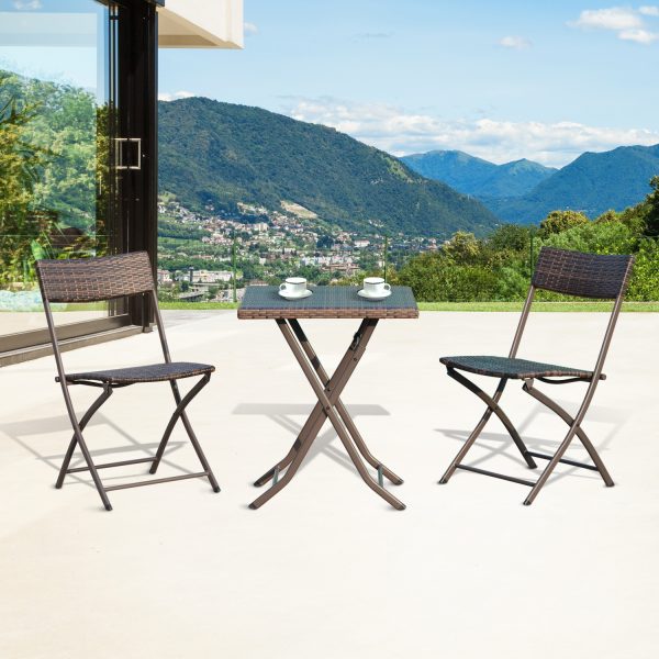 Rattan Garden Bistro Set Coffee 2 Wicker Weave Folding Chairs & 1 Square Table - Image 2