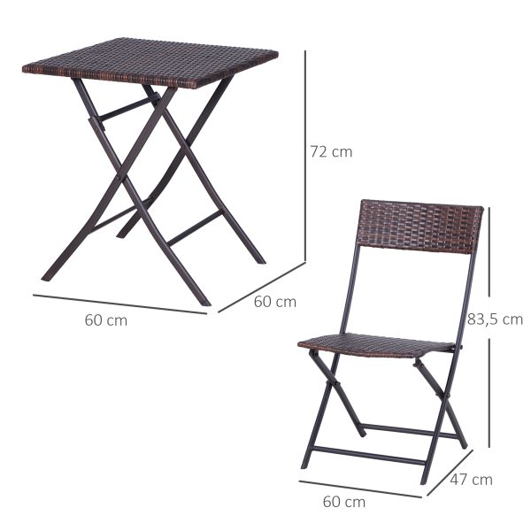 Rattan Garden Bistro Set Coffee 2 Wicker Weave Folding Chairs & 1 Square Table - Image 5