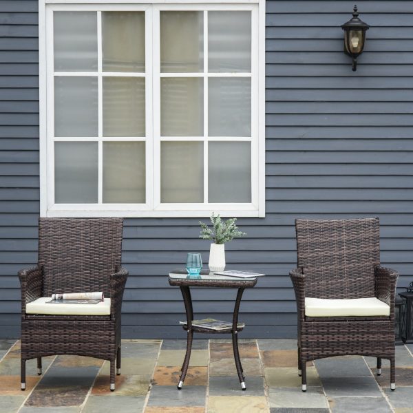 3 Pcs Rattan Bistro Set: 1 x Table, 2 x Chairs - Image 2