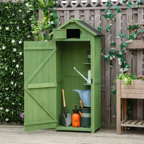 Garden Shed Vertical Utility 3 Shelves Wood Tool Storage Unit Cabinet - Image 4