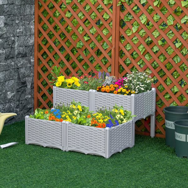 PP Set Of 4 Raised Outdoor Garden Planter Box Brown & Grey - Image 2