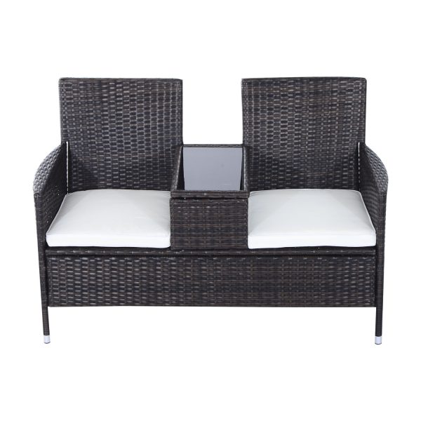 2-Seater PE Rattan Outdoor Garden Bench w/ Centre Table - Image 2