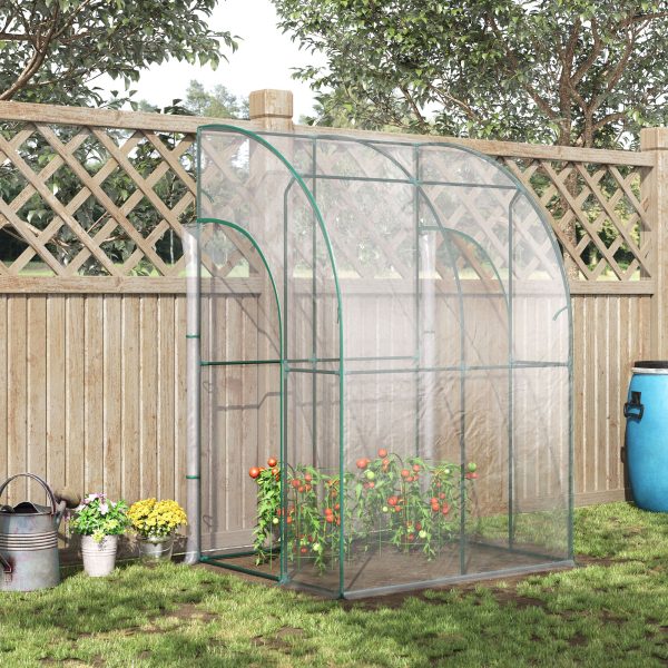 Walk-In Lean to Wall Tunnel Greenhouse Zippered Roll Up Door PVC Cover