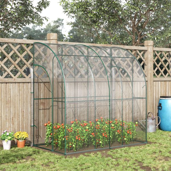 Walk-In Lean to Wall Tunnel Greenhouse Zippered Roll Up Door PVC Cover - Image 2