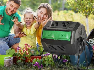 Tumbling Compost Bin Dual Chamber 360 Rotating Composter 160L