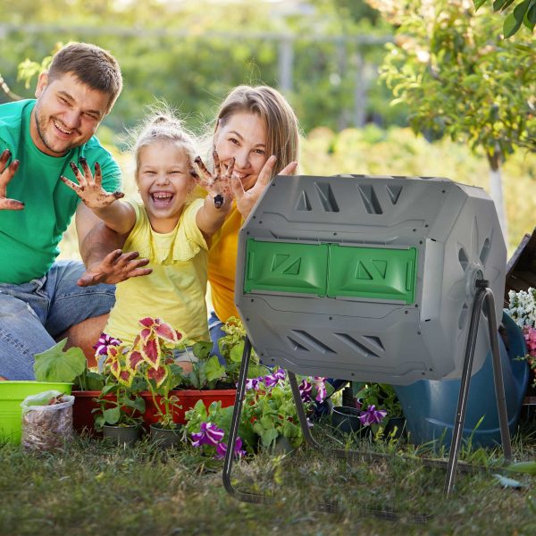 Tumbling Compost Bin Dual Chamber 360 Rotating Composter 160L - Image 2