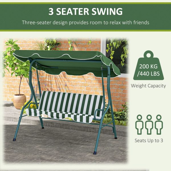 Outsunny 3-person Garden Swing Chair w/ Adjustable Canopy, Green Stripes - Image 6