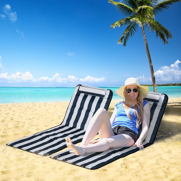 2 Foldable Garden Beach Chair Sun Lounger Seats Metal Frame Head Pillow - Image 3