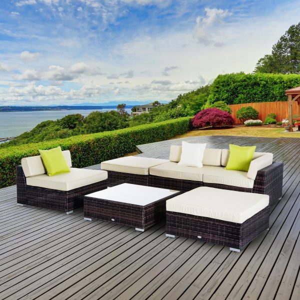 6 PC Rattan Sofa Coffee Table Set Sectional Wicker Weave Furniture