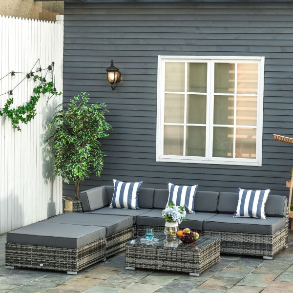 6 PC Rattan Sofa Coffee Table Set Sectional Wicker Weave Furniture - Image 2