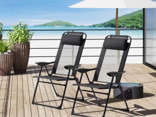 2 Portable Folding Recliner Outdoor Patio Chaise Lounge Chair with Backrest