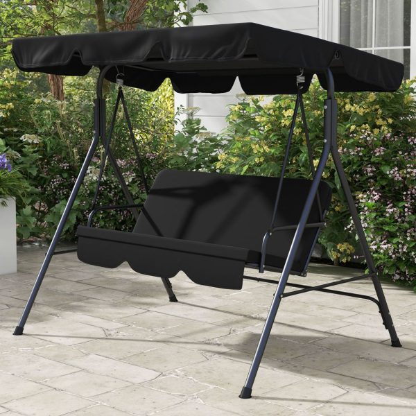 Outsunny Outdoor 3-person Porch Swing Chair with Adjustable Canopy Black - Image 2
