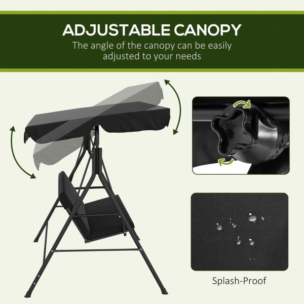 Outsunny Outdoor 3-person Porch Swing Chair with Adjustable Canopy Black - Image 3