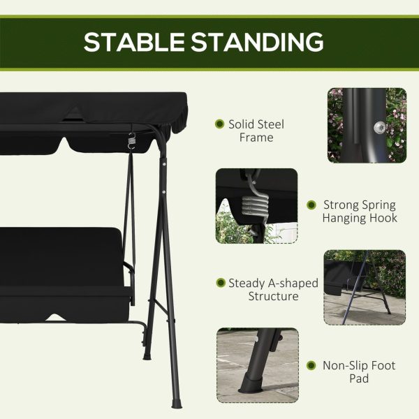 Outsunny Outdoor 3-person Porch Swing Chair with Adjustable Canopy Black - Image 4